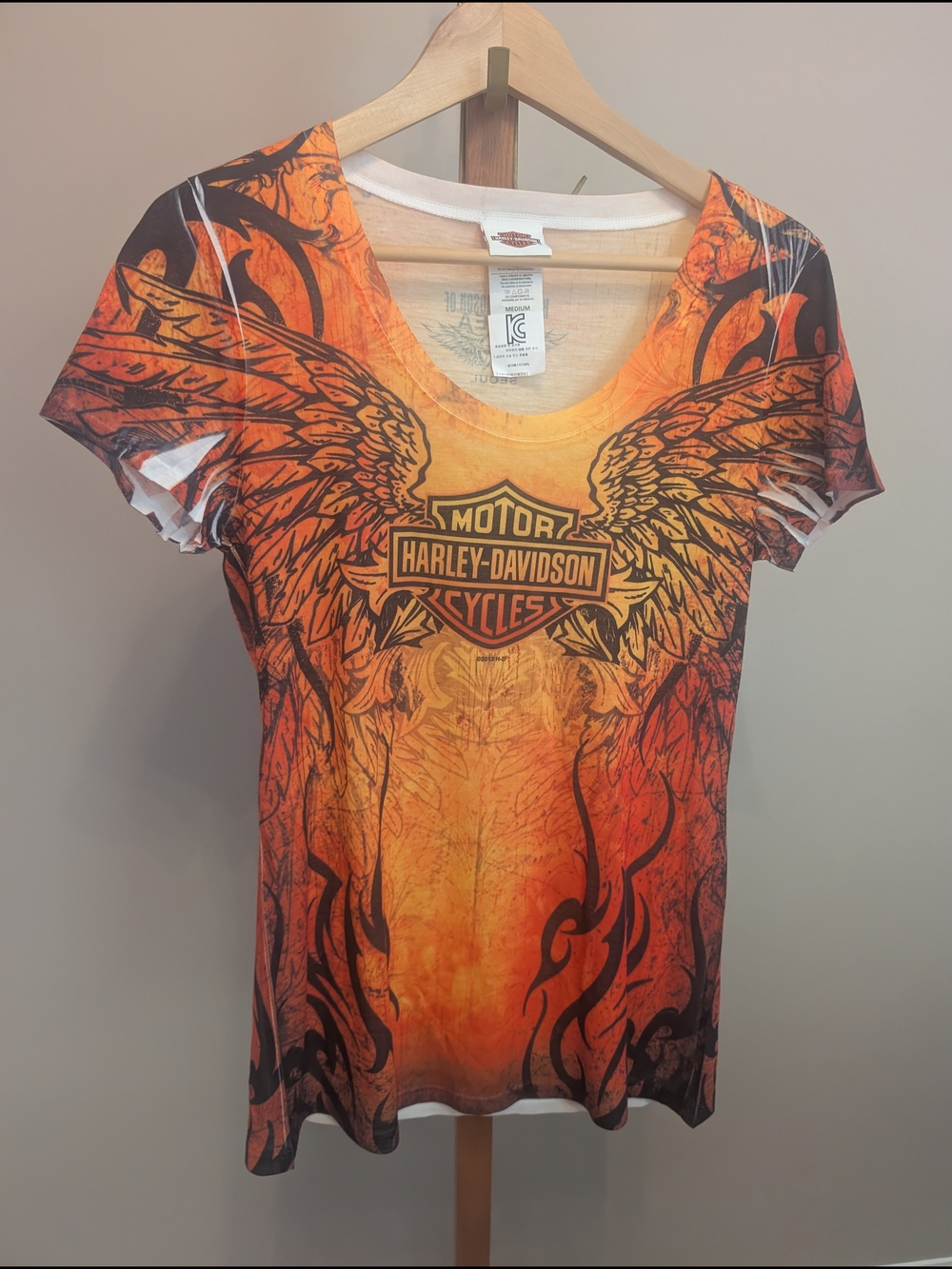 Harley-Davidson Women's Orange Graphic Tee with Winged Logo